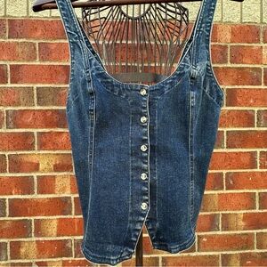 Free People Denim Vest ButtonUp Adjustable Suspender Strap BOHO Utility Indie SP
